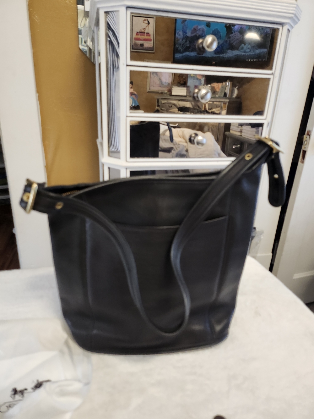Coach Black Leather Shoulder Bag with Gold Hardware
